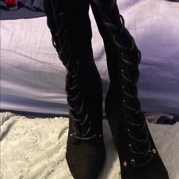 Charlotte Russe Black Suede Lace-Up Boots - Picture 3 of 7